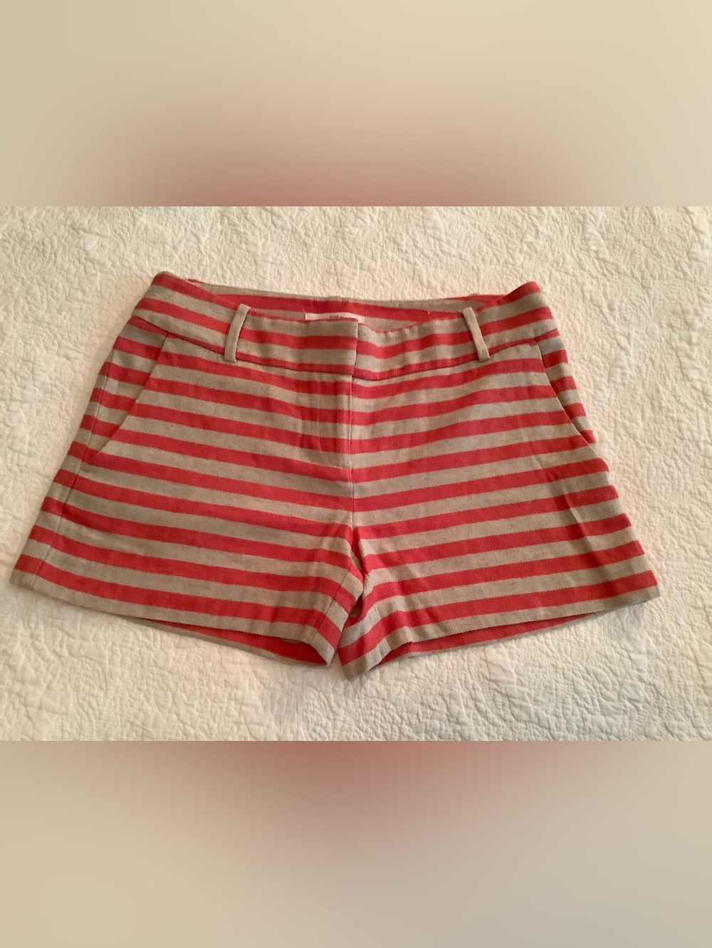 LOFT Riviera Shorts Striped Women's Woven Shorts Oatmeal Coral Pink Shorts